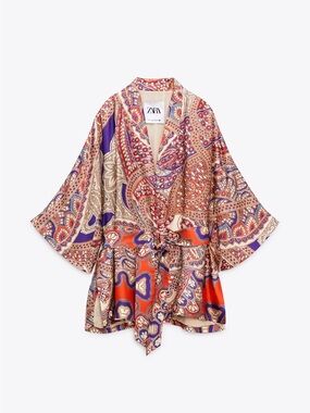 Zara Paisley Wrap Kimono - Red, Purple, Cream